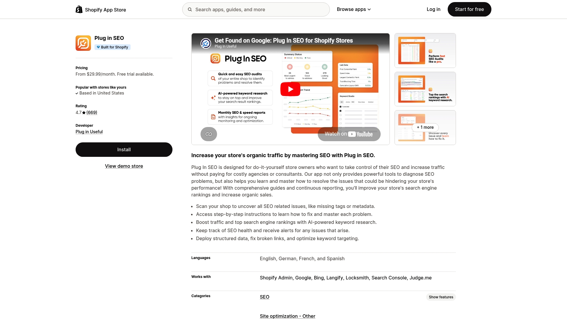 Plug In SEO Shopify app screenshot