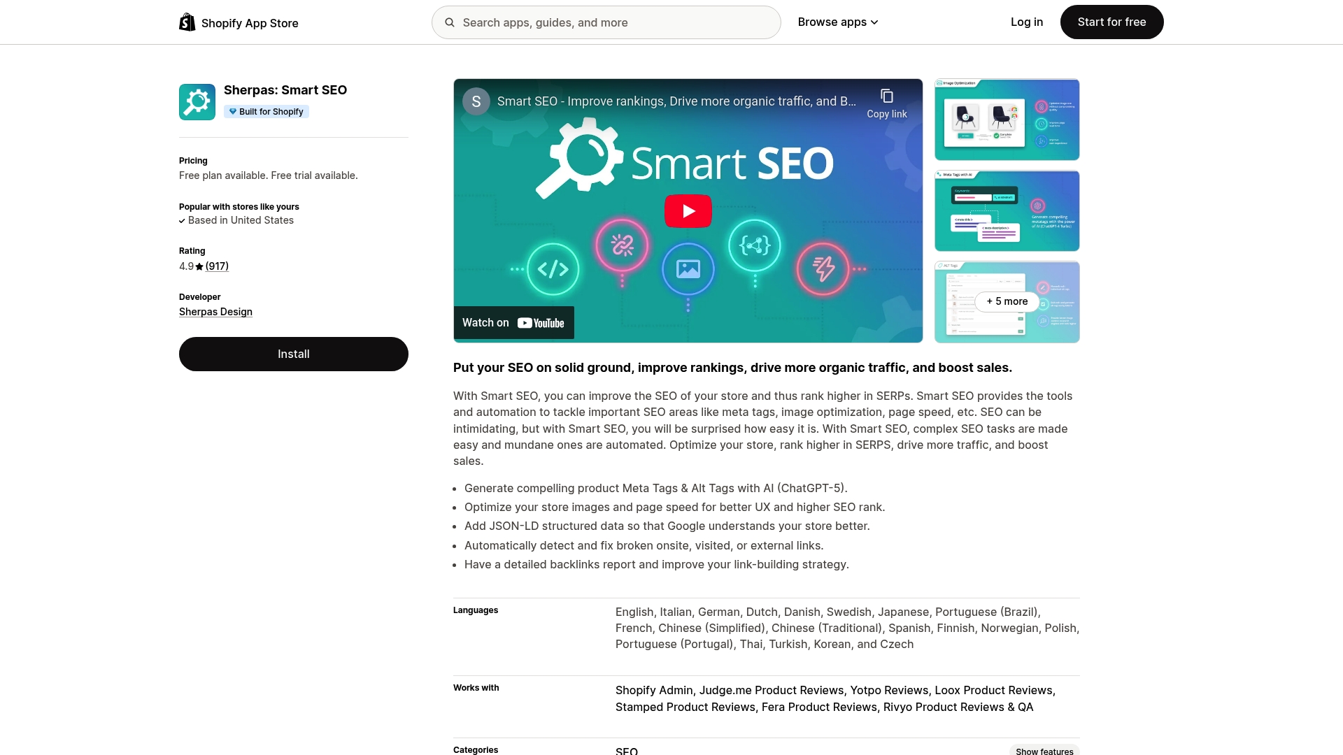 Sherpas: Smart SEO Shopify app screenshot