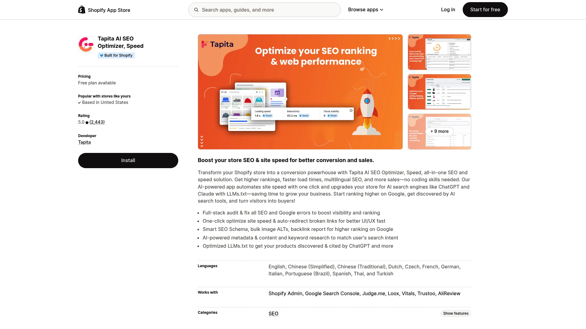 Tapita AI SEO Optimizer Shopify app screenshot