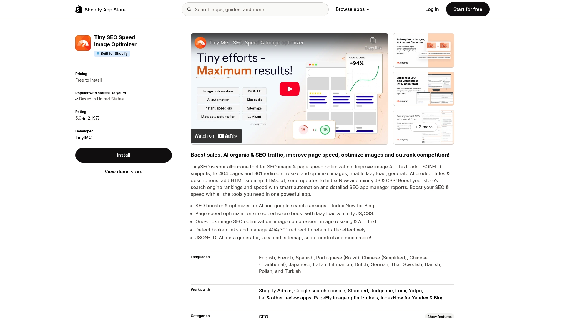 TinyIMG SEO & Image Optimizer Shopify app screenshot