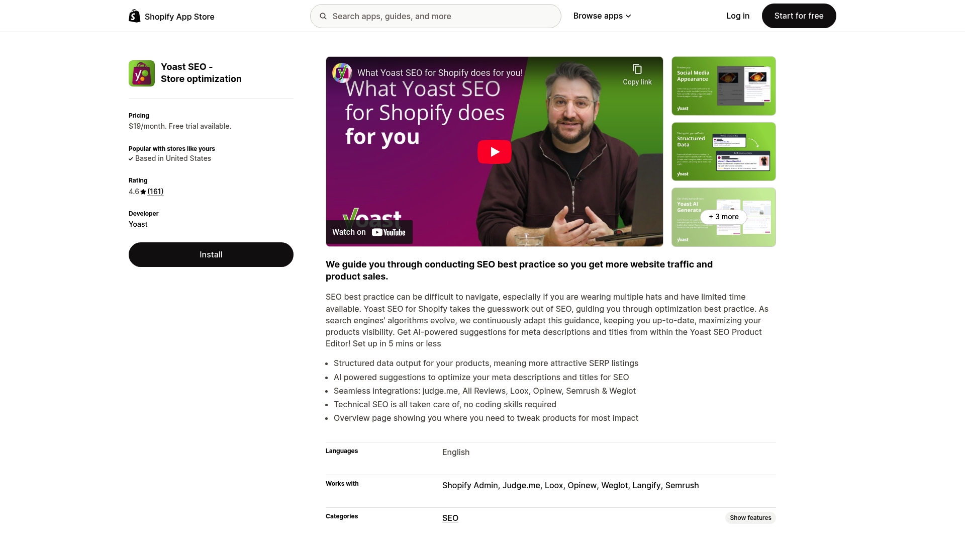 Yoast SEO for Shopify Shopify app screenshot